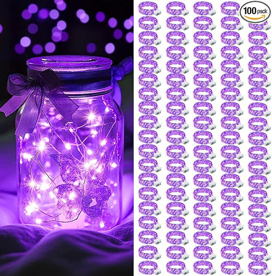 AIKEI 100 Pack LED Fairy Lights Battery Operated, Fairy String Lights 3 Modes Waterproof 7 Feet 20 Led Firefly Starry Lighting for Wedding Party Bedroom Garden Christmas Decoration Purple