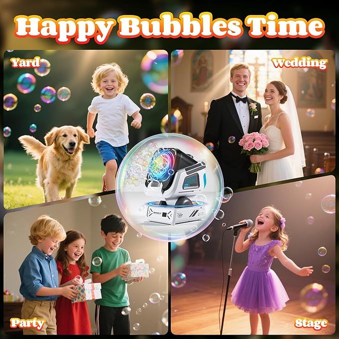 Belemar Upgraded Bubble Machine with Remote Control, Automatic Rotation & RGB Lights, 1800mAh Rechargeable Battery, Type-C Charge, Bubble Maker for Kids, Weddings, Birthday Parties, Outdoor Activities