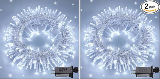 JMEXSUSS 150 LED White Christmas Lights Indoor Outdoor Waterproof, 59 Ft Connectable White String Lights Plug in, 8 Modes Twinkle Fairy Light for Bedroom Room Party Christmas Tree Decor (Pack of 2)