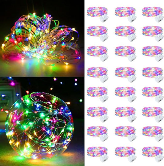 24 Pack Fairy Lights Battery Operated, 7ft 20 LED 3 Modes Speed Twinkle Mini String Lights Waterproof Silver Wire Firefly Starry Lights for Mason Jars Wedding Party Christmas Easter Decorations
