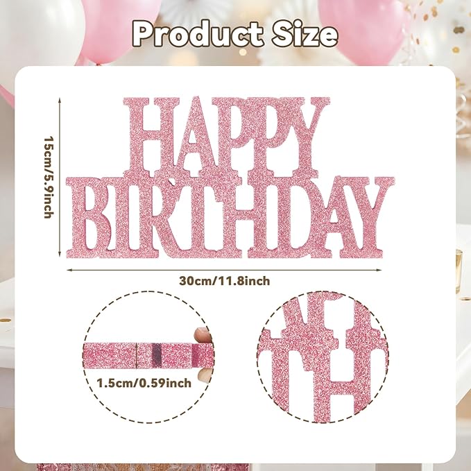 Novabright Happy Birthday Sign Centerpieces for Table Birthday Party Decorations for Women Bday Birthdays Themed Celebration Party Supplies(Pink,Glitter)