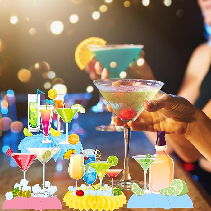 Cocktail Theme Honeycomb Centerpieces Margarita Birthday Party Decorations Margs & Matrimony Bachelorette Party Centerpiece Decoration for Cocktail Martini Themed Party Mexican Fiesta Supplies