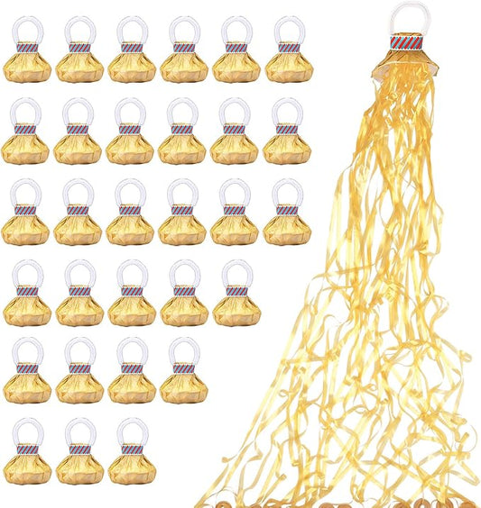 Confetti Poppers, 30 Pack Plastic No Mess Streamers, Party Poppers for Birthday,Wedding,Celebrations,Graduation Party (Gold, 30 Pack)