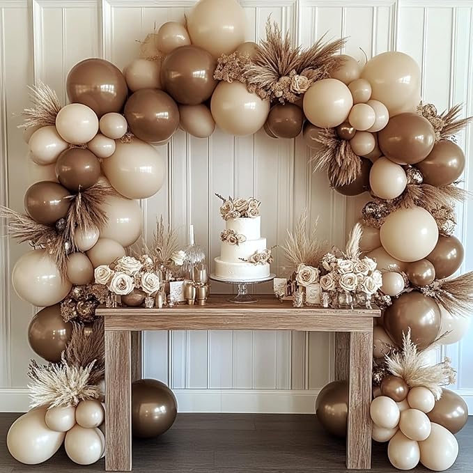 RUBFAC Brown Balloons, 129pcs Different Sizes 18 12 10 5 Inches for Garland Arch Kit, Premium Boho Coffee Brown Latex Balloon for Birthday Party Graduation Wedding Anniversary Baby Shower Decoration