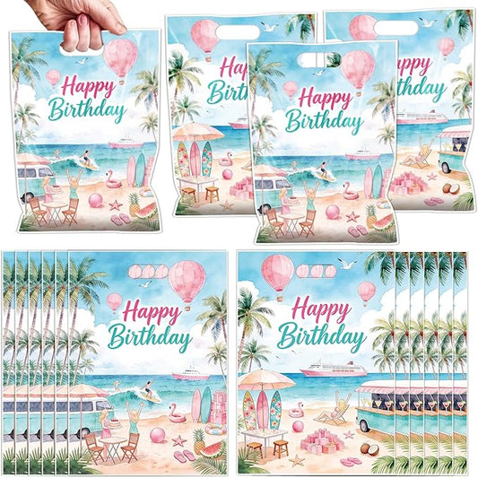 Falueqg Pink Beach Birthday Party Favors - 50 Pcs Pink Surf Gift Bags Surfing Surfboard Goodie Candy Bags Summer Hawaiian Party Supplies for Girls Summer Surfs Up Birthday Hawaii Luau Decorations