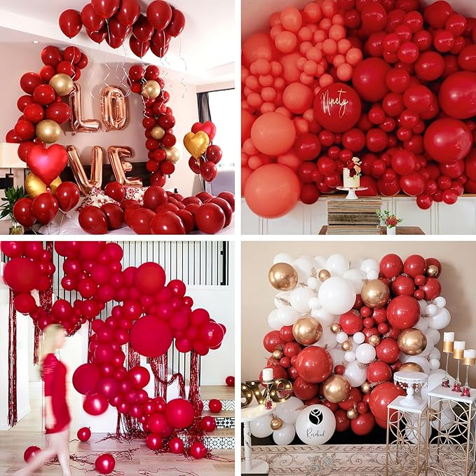 PartyWoo Maroon Balloons 140 pcs Different Sizes of 18 12 10 5 Inch Dark Red Burgundy Ruby Red Balloon Arch Kit Garland for Graduation Valentine's Day Wedding Anniversary Party Decorations Red-Y75