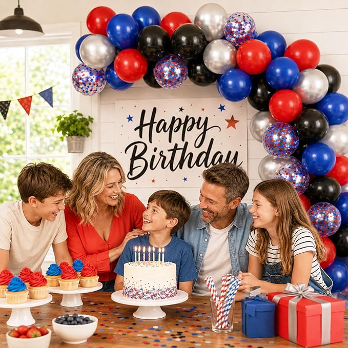 Red and Blue Balloons, 60PCS Blue Red Balloon Set, 12 Inch Patriotic Latex Metallic Confetti Balloons for Independence Day 4th of July Birthday Graduation Memorial Day Party Decor