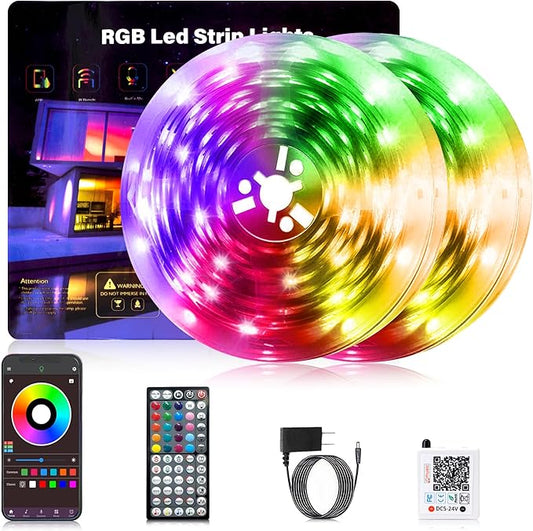 NBBUFF Led Lights for Bedroom, 200FT (2 Rolls of 100FT) RGB Led Strip Lights Sync with Music, Smart App Controlled Strip Lights for Bedroom with Remote, Ideal Lights for Room Party and Home Decor