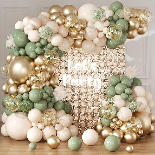 Sage Green and White Gold Balloons Arch Garland Kit 164Pcs Different Sizes Balloons 18 10 5 Inch for Baby Shower Bridal Shower Birthday Wedding Party Decorations