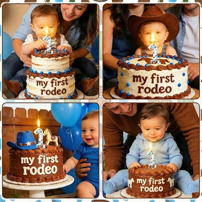 Conelist Cowboy Birthday Number Candle 1, My First Rodeo Cake Topper Pastel Number Candle for Birthday Cake Cowboy 1st Baby Theme Anniversary Celebration Baby Shower Party Decoration Supplies