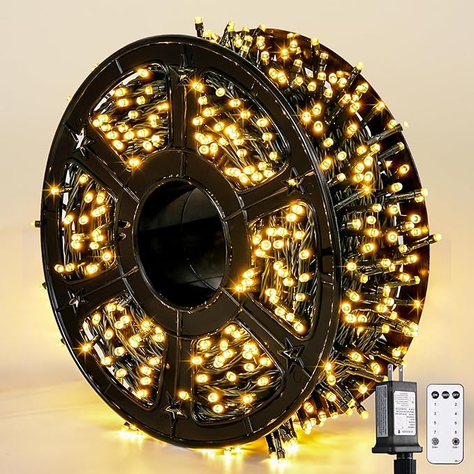 JMEXSUSS 272ft 800 LED Outdoor Christmas Lights, 8 Modes Warm White Christmas Tree Lights Green Wire, Waterproof Led String Light for Outside Indoor Xmas Party Tree Decor