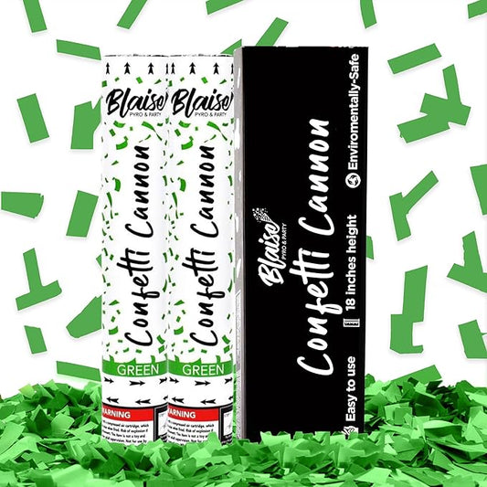Blaise Pyro & Party Green Confetti Poppers - Easy to Use Paper Confetti Poppers for Weddings, Birthdays, Anniversaries, & More - 2 Pack, 12 Inch