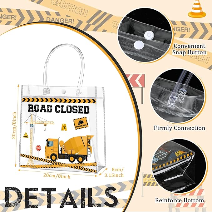 Aliceset 20 Pcs Construction Party Goodie Bags with Handles Construction Themed Party Favors Truck Theme Treat Bags for Birthday Decoration Baby Shower Supplies, 8 x 8 x 3.15 Inch