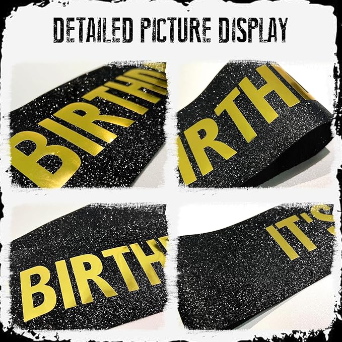 It's My 38th Birthday Sash for Men Women, Black Glitter Sash with Gold Foil