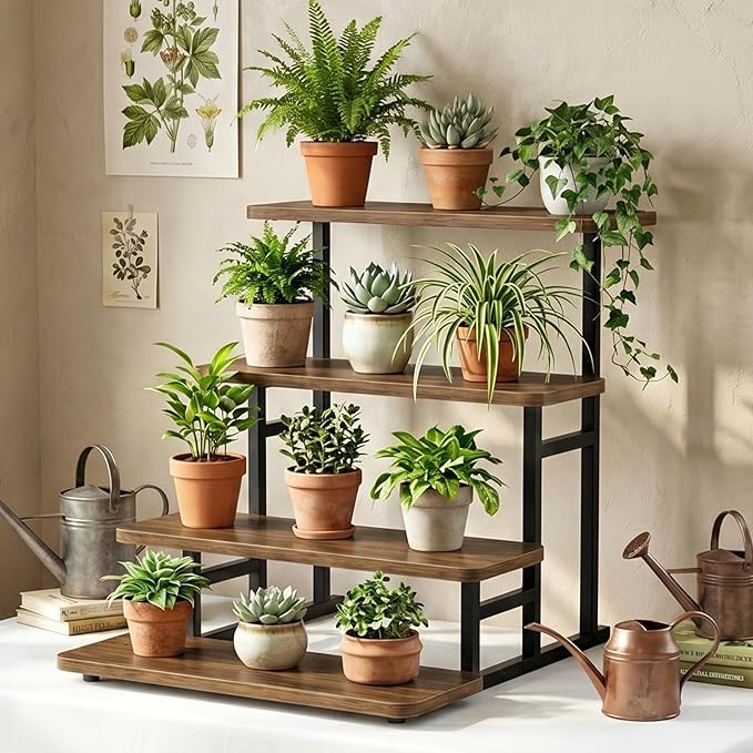 Cupcake Stand for 50 Cupcakes 4 Tiered Tray Stand for Food Cookie Wooden Dessert Display Risers for Party Wedding Buffet Stepped Risers Display Stands for Vendor Farmers Market Display, Walnut