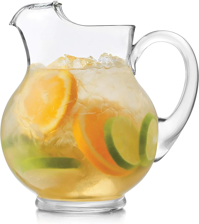 Libbey Acapulco Large Glass Pitcher Set of 2, 89 Oz, Clear, Tall Bubble Glass Pitchers with Handle, Modern Drink Pitchers for Iced Tea, Punch and More
