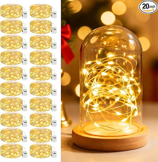 litogo 20 Pack 7FT 20 LED Fairy Lights Battery Operated, 3 Lighting Modes, Bulk Mini Twinkle String Lights Waterproof Silver Wire for Weddings Party Christmas Mason Jars Crafts Decorations-Warm White