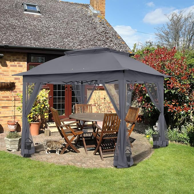 COOS BAY 11x11 Pop Up Gazebo with Mesh Netting, Instant Outdoor Canopy Tent, Water Resistant Shelter with UPF 50+ UV Protection, 121 Sq Ft Coverage, Dark Gray