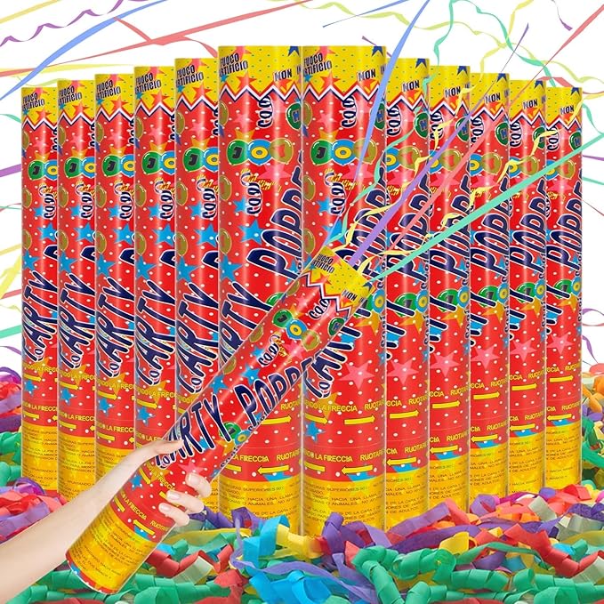 Confetti Cannon 12Inch Multicolor confetti popper party streamer Biodegradable 12Pack Party Popper Streamer Shooters for Weddings Birthdays Graduations Baby Showers Christmas New Year Celebrations