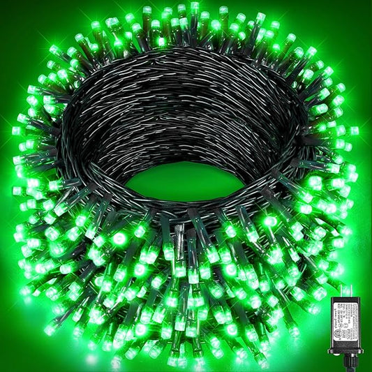 197FT 600 LED Christmas Lights Outdoor, Plug in Green Christmas Tree Lights with 8 Modes & Waterproof, Connectable Green Wire String Lights for Outside Indoor House Garden Yard Party Holiday Decor