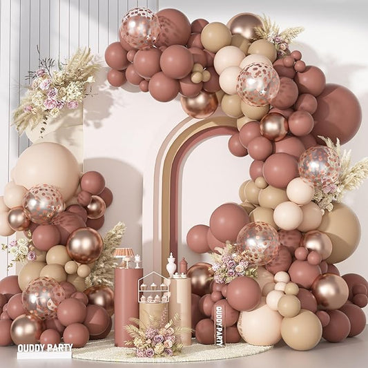 Ouddy Party Neutral Pink Brown Nude Balloons Garland Arch Kit, Different Sizes 18 12 10 5 Inch Beige Tan Dusty Rose Blush Pink Latex Confetti Balloon for Birthday Baby Shower Wedding Party Decorations