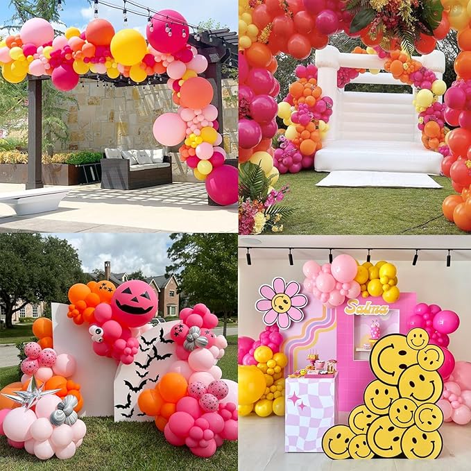 HILAVO Pink and Orange Balloons Light Pink Hot Pink Yellow Autumn Latex Balloons Pastel Pink Yellow Orange Helium Balloon for Fall Birthday Halloween Thanksgiving Tropical Fire Truck Party Decorations