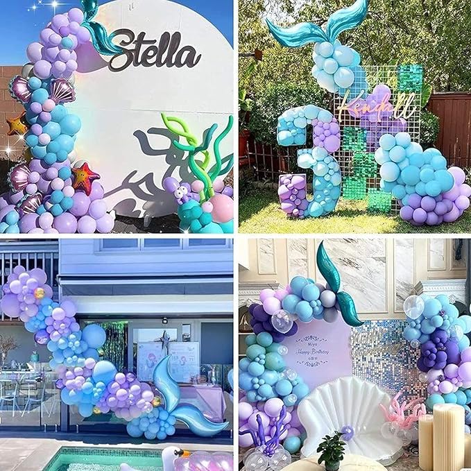 Mermaid Party Balloons, 60PCS Purple Pink Blue Balloons, 12Inch Metallic Purple Teal Blue Confetti Latex Balloon Helium for Girls Mermaid Theme Birthday Baby Shower Wedding Party Decorations