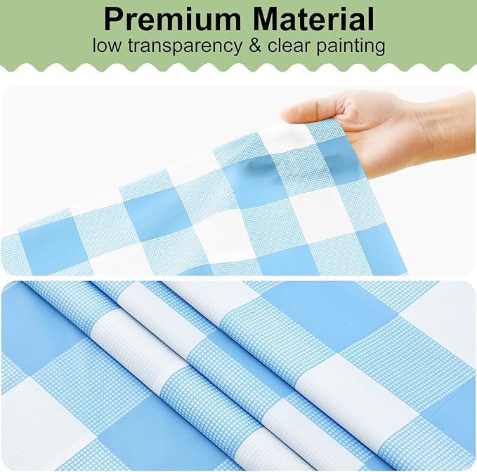 misaya 4 Packs Buffalo Disposable Table Cloth, 54 x 108 Inch Waterproof Plastic Tablecloth, Rectangle Baby Blue and White Checkered Table Covers for Picnic, Birthday, Party