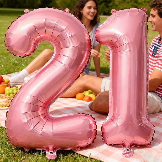 Pink Number 21 Balloons 40 Inch Giant Pink 20 Foil Mylar Balloons for 20th Birthday Anniversary Events Party Decorations