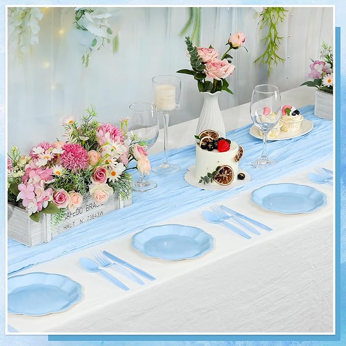 NatNarr 30 Pcs Light Blue Paper Plates 9 Inch Scalloped Baby Blue Plates Disposable Dinner Plate Party Plate for Wedding, Boy Baby Shower, Birthday, Party