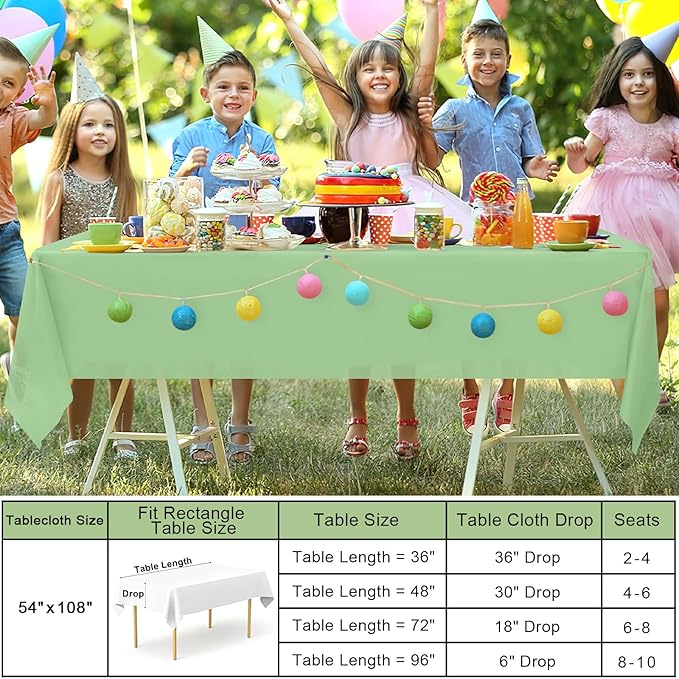 misaya 6 Packs Disposable Plastic Table Cloth, 54 x 108 Inch Waterproof Rectangle Tablecloth, Leakproof & Sturdy Decorative Table Covers for Picnic, Party and Outdoor, Sage Green