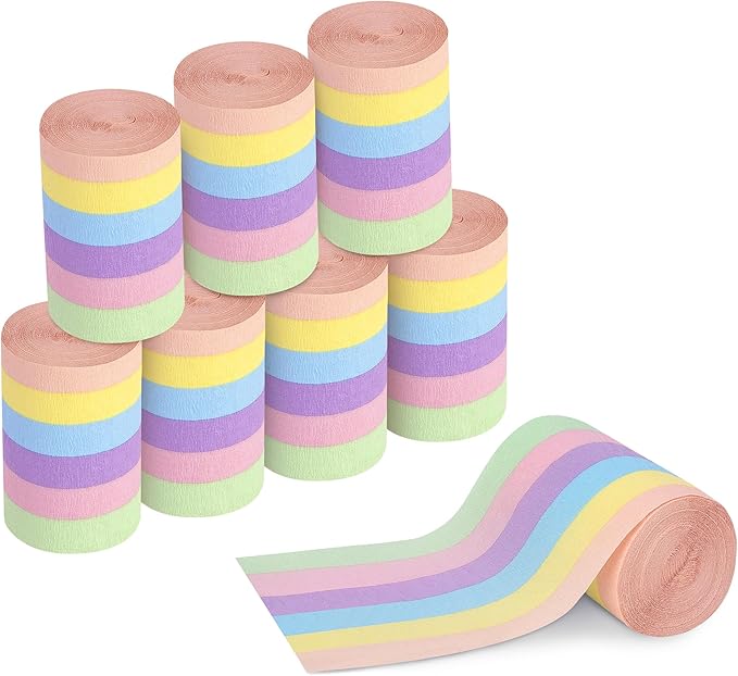 Tlswshsy 8 Rolls Pastel Crepe Paper Streamers, 6 Colors Easter Paper Streamer Decoration, 262 ft Red Macaron Crepe Streamer Rolls for Wedding Birthday Baby Shower Party Decor DIY Crafts