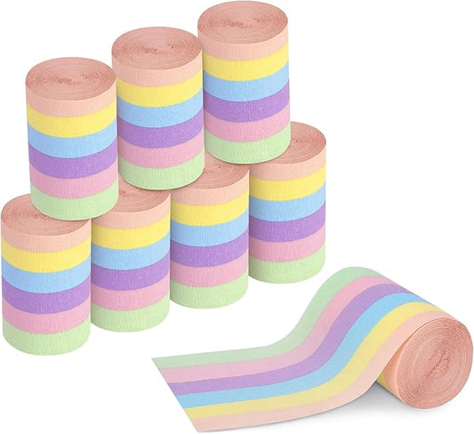 Tlswshsy 8 Rolls Pastel Crepe Paper Streamers, 6 Colors Easter Paper Streamer Decoration, 262 ft Red Macaron Crepe Streamer Rolls for Wedding Birthday Baby Shower Party Decor DIY Crafts