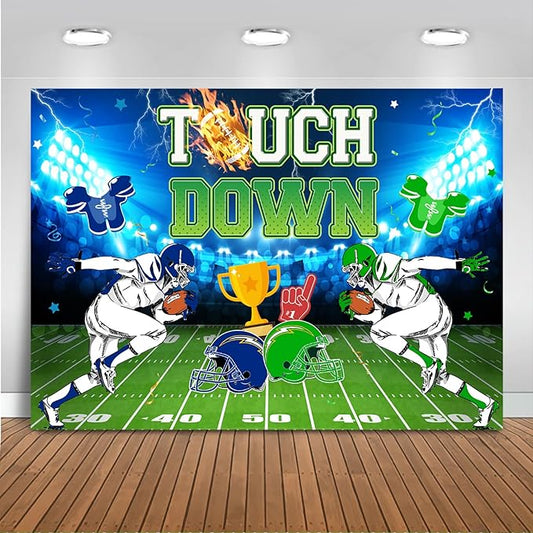 Mocsicka Touch Down Football Backdrop American Football Field Sports Stadium Photography Background Boys Sports Theme Birthday Party Decoration Banner (8x6ft(96''x72''), Green)