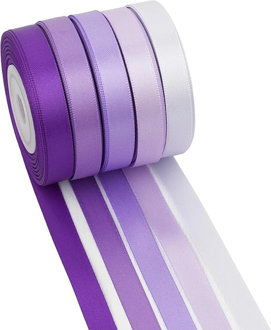 MAYREEL 3/8 Inch Purple Satin Ribbon for Gift Wrapping Wedding Bridal Shower Crafts 5 Rolls 10 Yards Each Color Total 50 Yards