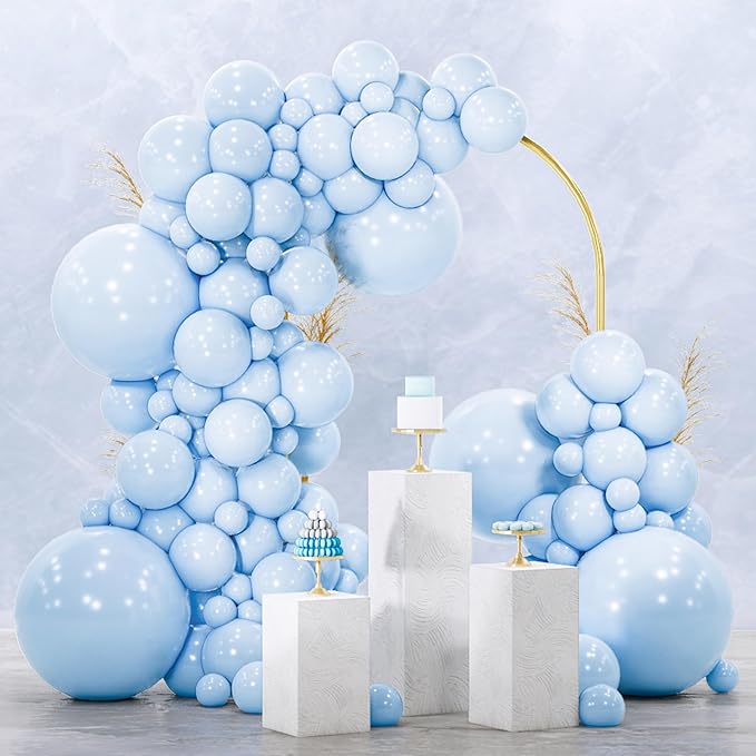 PartyWoo Baby Blue Balloons 152pcs Different Sizes of 18 12 10 5 Inch Light Pastel Sky Aqua Blue Balloon Arch Kit Garland for Graduation Baby Shower Gender Reveal Easter Party Decorations Blue-Q13