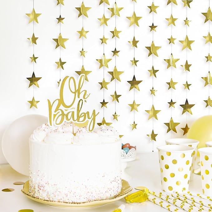 Cheerland 157ft Gold Star Garland Banner 2026 Graduation Decor Star Hanging Banner Twinkle Sparkle Backdrop for Prom Decoration Birthday Party Classroom Wedding Supplies Galaxy (Gold)