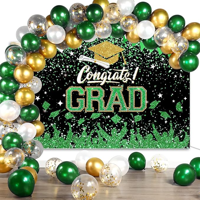 Mocsicka Graduation Party Decorations 2026 Congrats Grad Backdrops for Photography Bachelor Cap Congratulations Grad Photo Backdrop Graduation Prom Party Supplie (Green, 8x6ft(96x72 inch))