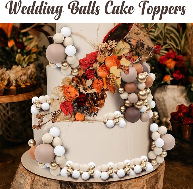 115 PCS Ball Cake Toppers - Mini Balloon Cake Decorations Foam Ball Cupcake Picks DIY cake Insert Toppers for Birthday Party Wedding Baby Shower - Brown Theme