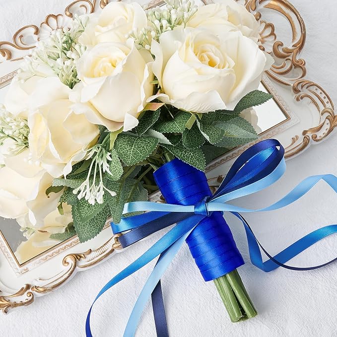 Mauproy 3/8 Inch Blue Satin Ribbon, 4 Rolls Total 40 Yards, Double Faced Mixed Blue Thin Ribbon for Gift Wrapping, Flower Bouquets, Crafts, Wedding, Father's Day Decorations