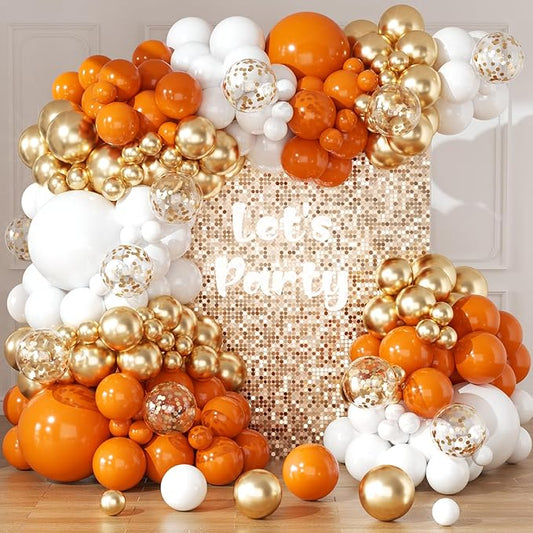 Orange and Gold Confetti Balloon Garland Arch Kit 164pcs Orange Chrome Gold White Balloons for Birthday Thanksgiving Wedding Decoration Baby Shower Decorations Birthday Party Decorations