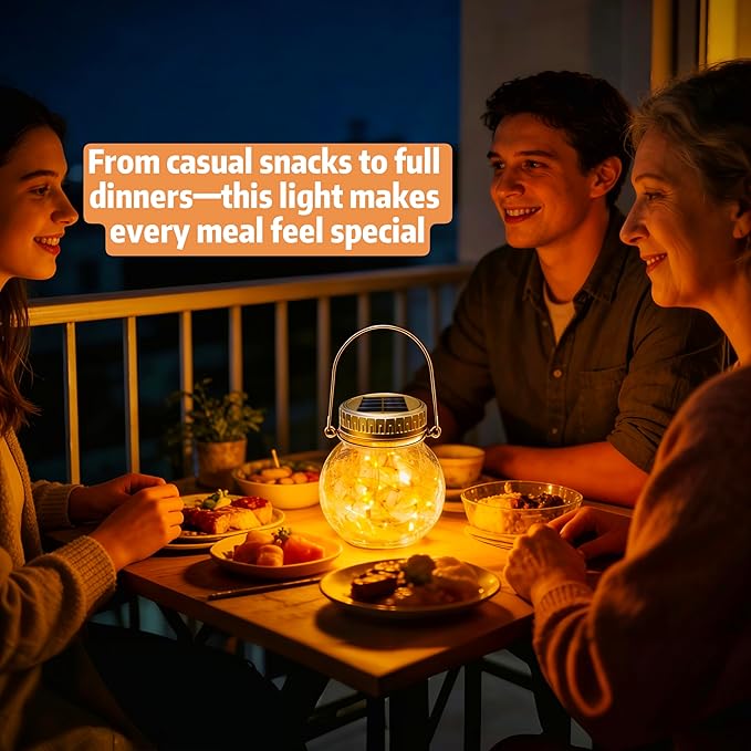 Cooo 12 Pack Crackle Glass Solar Lantern with 30 LED Firefly Lights– Waterproof Outdoor Hanging Lamp 215% Larger Solar Panel, Anti-Rust Lids Decorative Lighting for Garden Patio Table