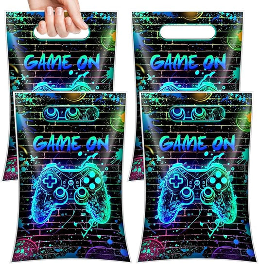 50 Pcs Video Game Birthday Plastic Goodie Bags With Handles Gamer Treat Favor Plastic Gift Bags for Boy Gaming Birthday Party Decorations
