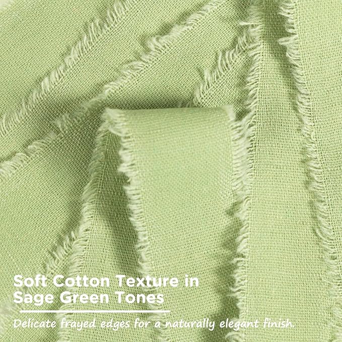 Sage Green Cotton Ribbon 1 Inch Sage Green 3 Rolls 21 Yards Frayed Edge Fabric Set for Wedding Invitations, Bridal Bouquet Wrap, Baby Shower Decor, Garden Party & Gift Wrapping