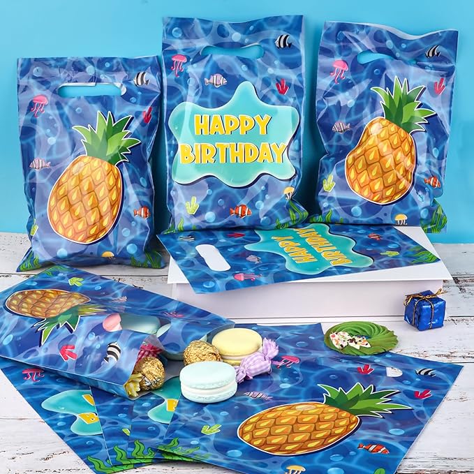 50 Pieces Pineapple Gift Bag Plastic Under The Sea Jellyfish Seaweed Bag Happy Birthday Party Gift Bags Party Favors for Kids Hawaii Theme Birthday Party Decoration Under The Sea Birthday Party Supplies