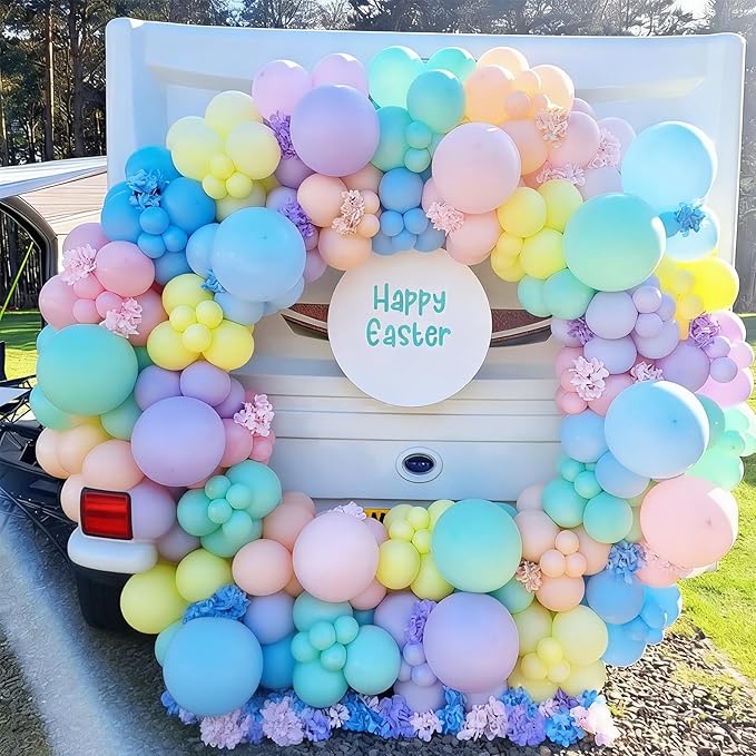 YMSZ Pastel Balloons Arch Kit with Different Sizes, Multicolor Macaron Pink Purple and Blue Yellow Balloons for Birthday, Easter, Baby Shower, Gender Reveal Party Decorations