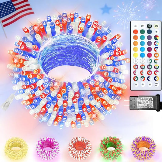 Color Changing Christmas Lights, 35 Colors 33FT 100LED Patriotic String Lights With Remote Clear Wire, Connectable Waterproof Fairy Lights Plug in for Bedroom Indoor Outdoor Party 4th of July Decor