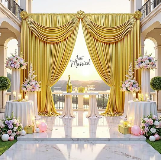 10x14FT Gold Sequin Backdrop Curtains, Wrinkle Free Glitter Drapes Photography Background, 2 Panels 5x14FT Non-Shedding Sparkle Curtain for Wedding Birthday Studio Party Decoration