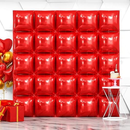 NISOCY 25PCS Red Square Foil Balloons Wall Backdrop Metallic Double Sided Red Christmas Balloon Tunnel Arch Kit for Christmas Birthday Baby Shower Valentine‘s Day Party Decoration