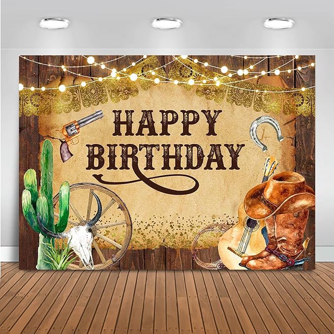 Mocsicka Western Backdrop Western Party Decorations Wild West Rodeo Cowboy Background Brown for Boys Birthday Party Supplies Banner for Photography (8x6ft(96x72 inch))